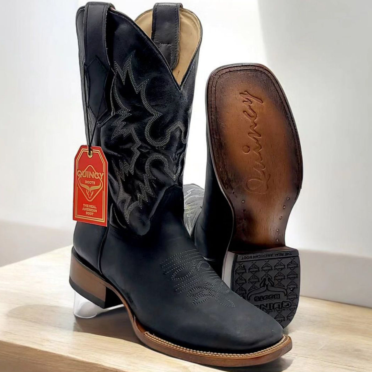 Black square toe western fashion boots