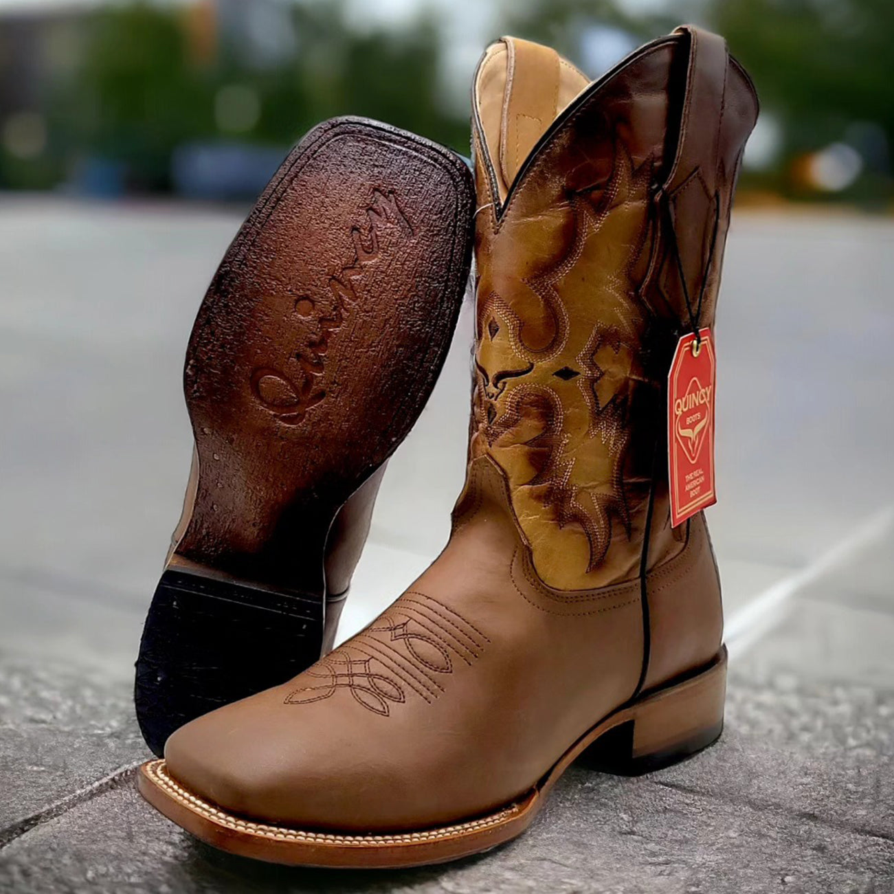 Tan Brown Square Toe Boots