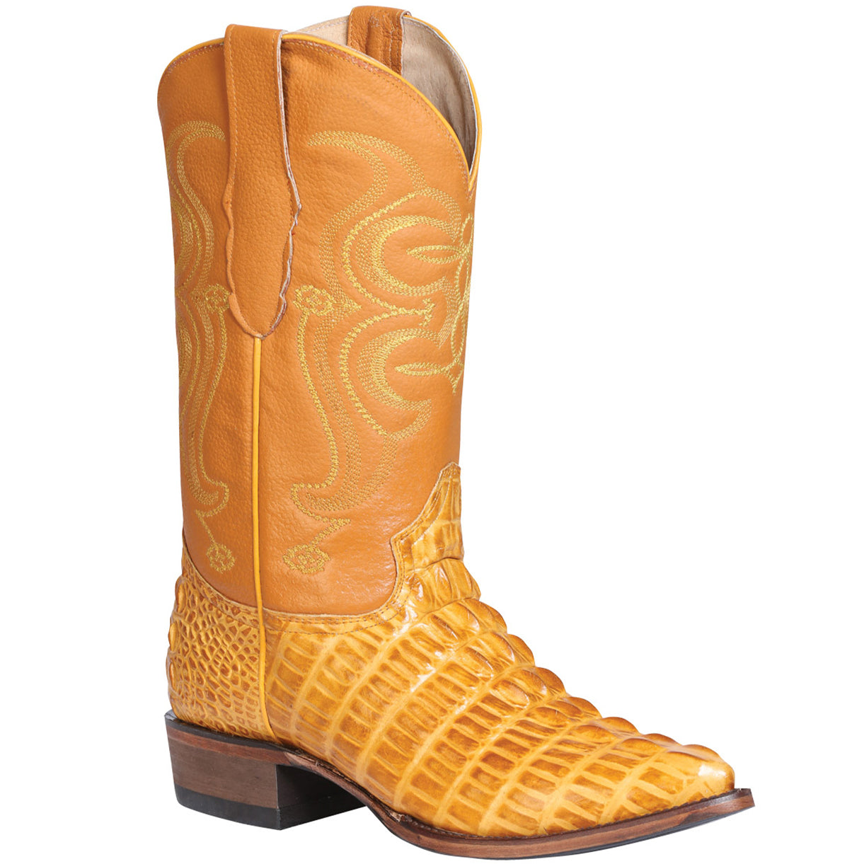 Yellow ostrich print online pointy men's boots 9.5