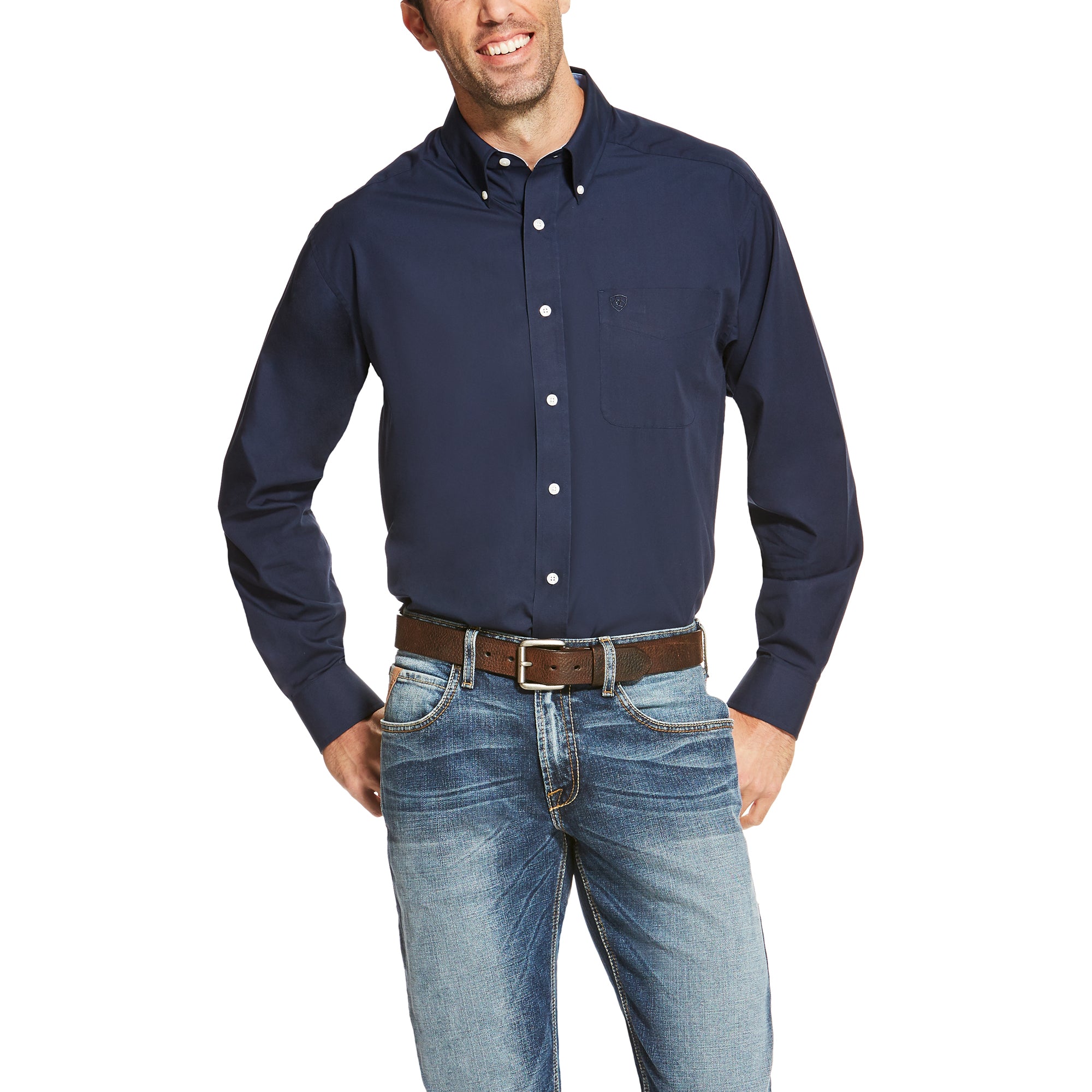 Navy blue shirt long hot sale sleeve