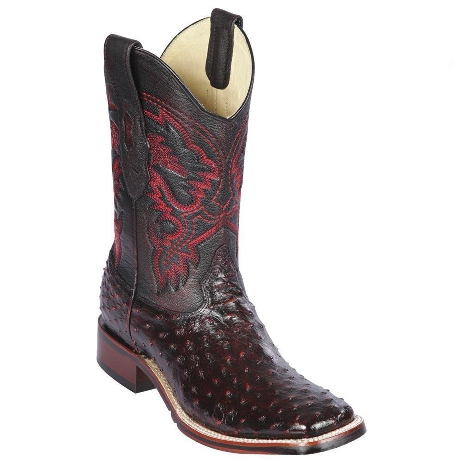 Black Cherry Ostrich Square Toe Western Boots