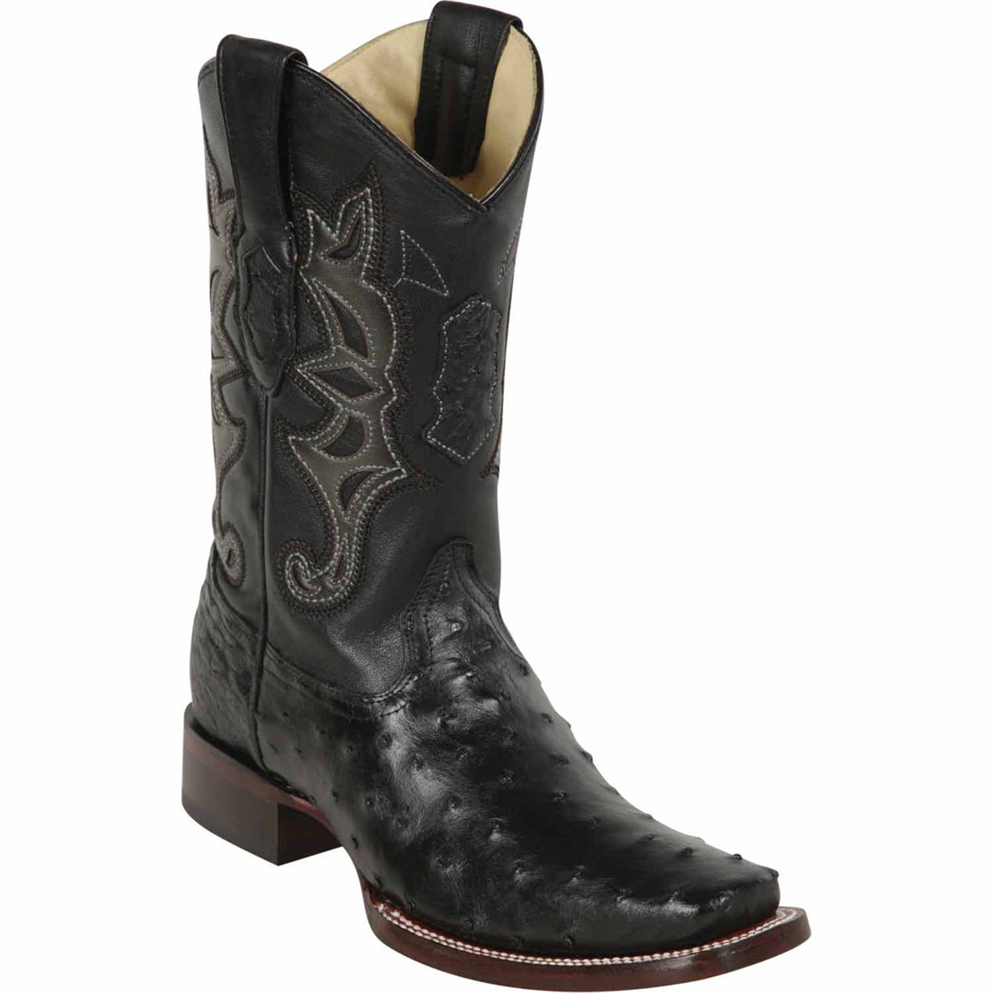 Black Ostrich Square Toe Boots - Los Altos Boots