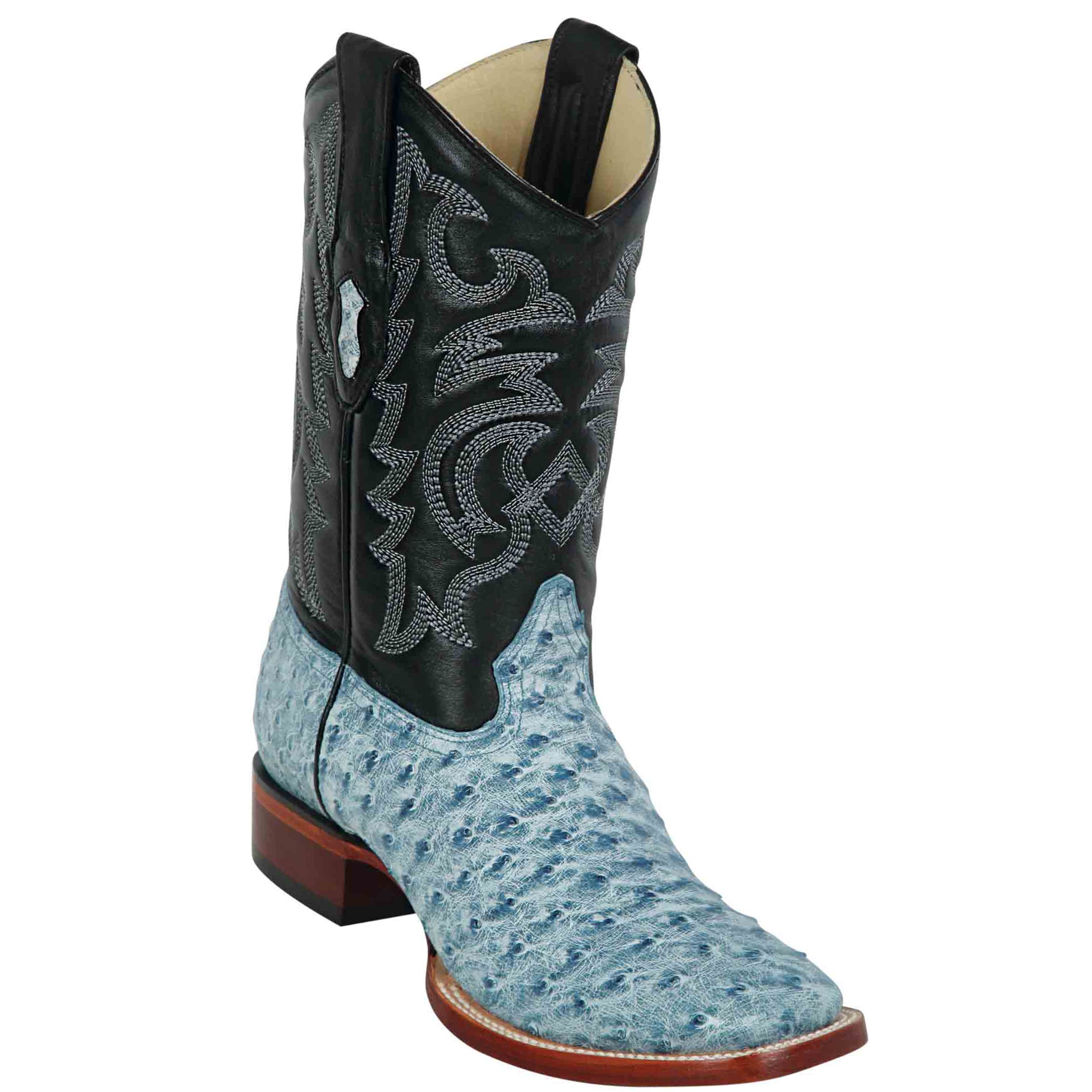 Mens Blue Ostrich Boots 6 EE Blue Rustic