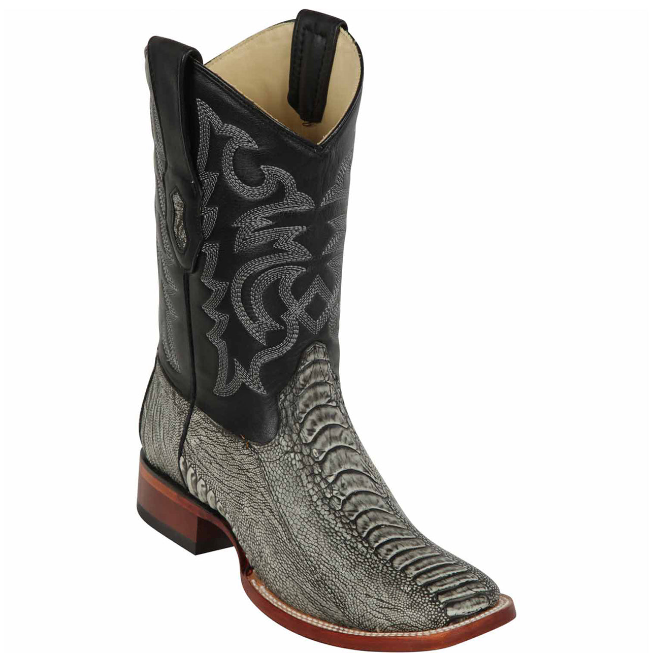 Rustic Black Ostrich Leg Square Toe Cowboy Boot