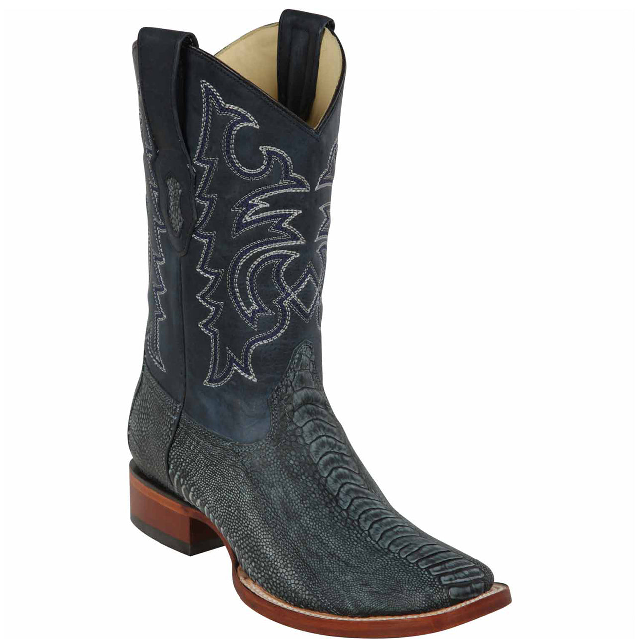 Rustic Blue Ostrich Leg Cowboy Boot