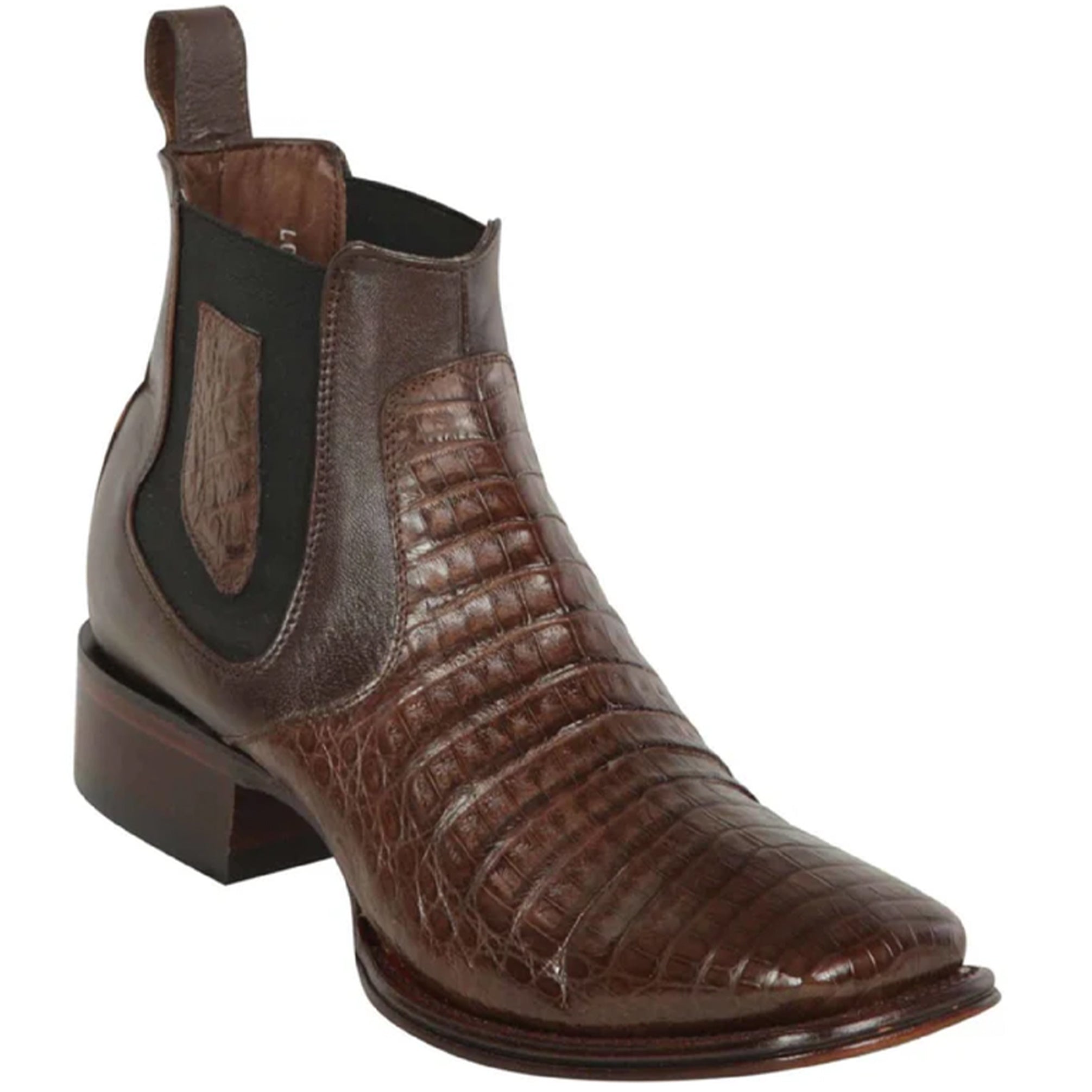 Short Square Toe Caiman Boots Brown - Los Altos Boots