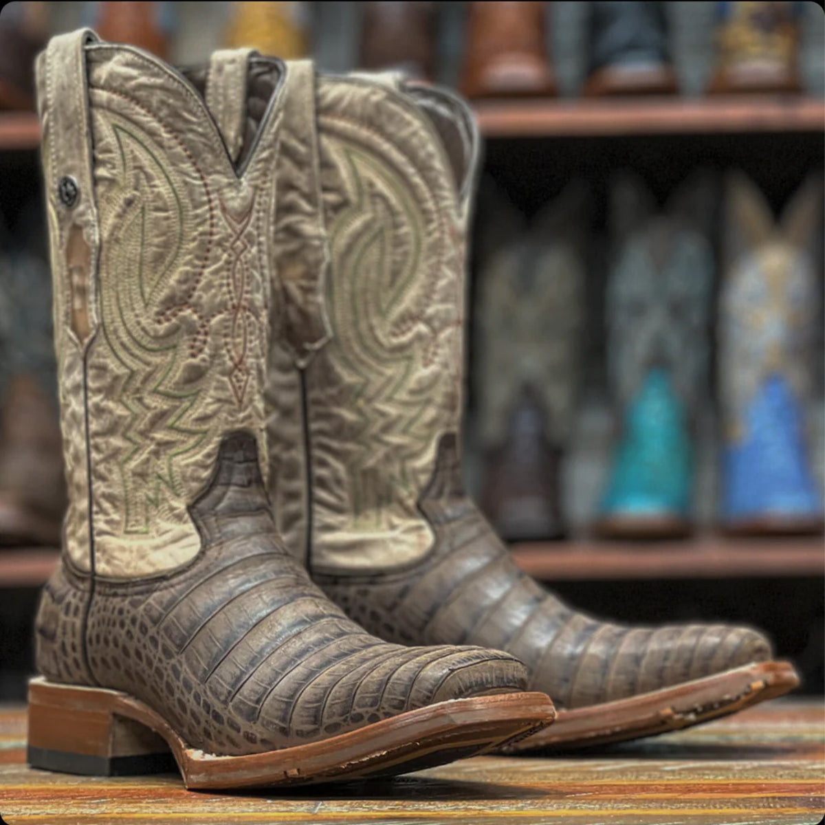 Printed Caiman Belly Square Toe Cowboy Boots