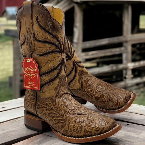 Quincy Mens Print Hand Tooled Boots