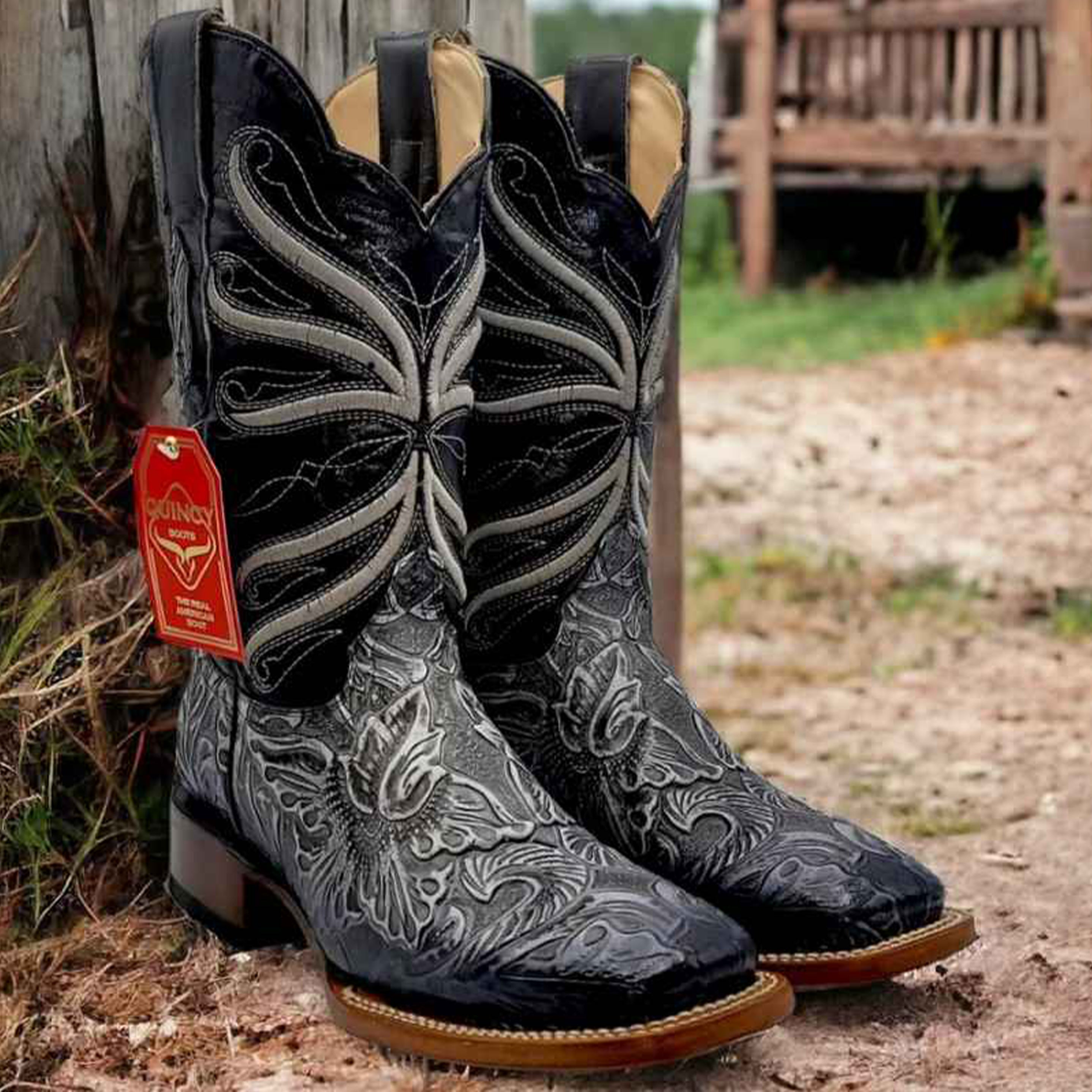 Hand tooled cowboy store boots