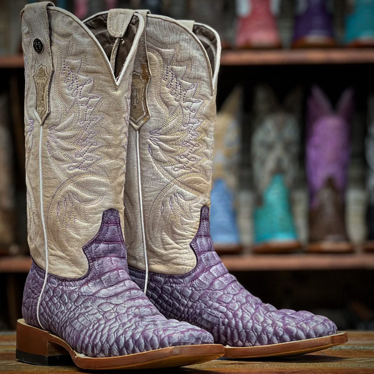 Purple Cowgirl Boots Gator Print