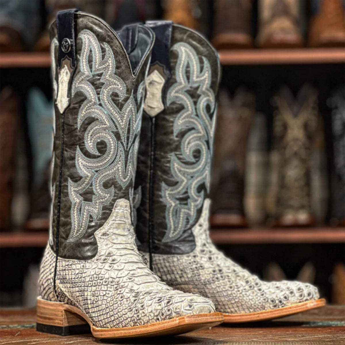 Snakeskin cowboy boots square toe on sale