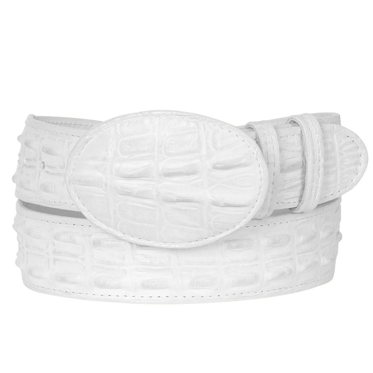 White Crocodile Print Western Belt