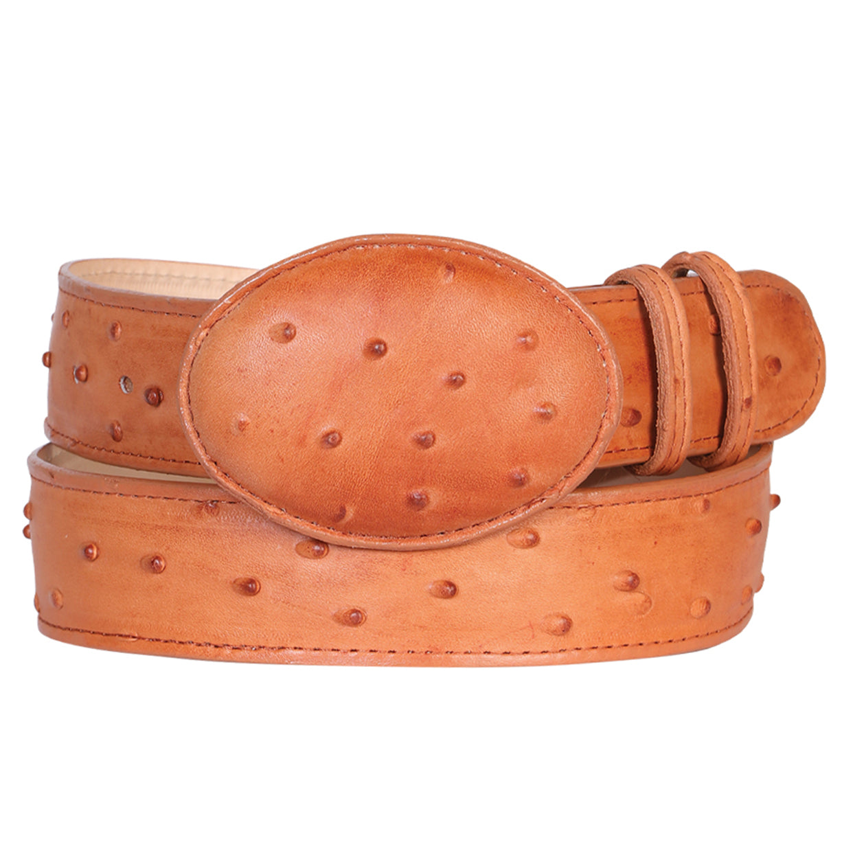 Ostrich Print Belt Cognac