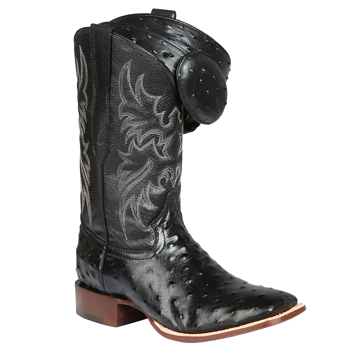 Black Ostrich Print Boots