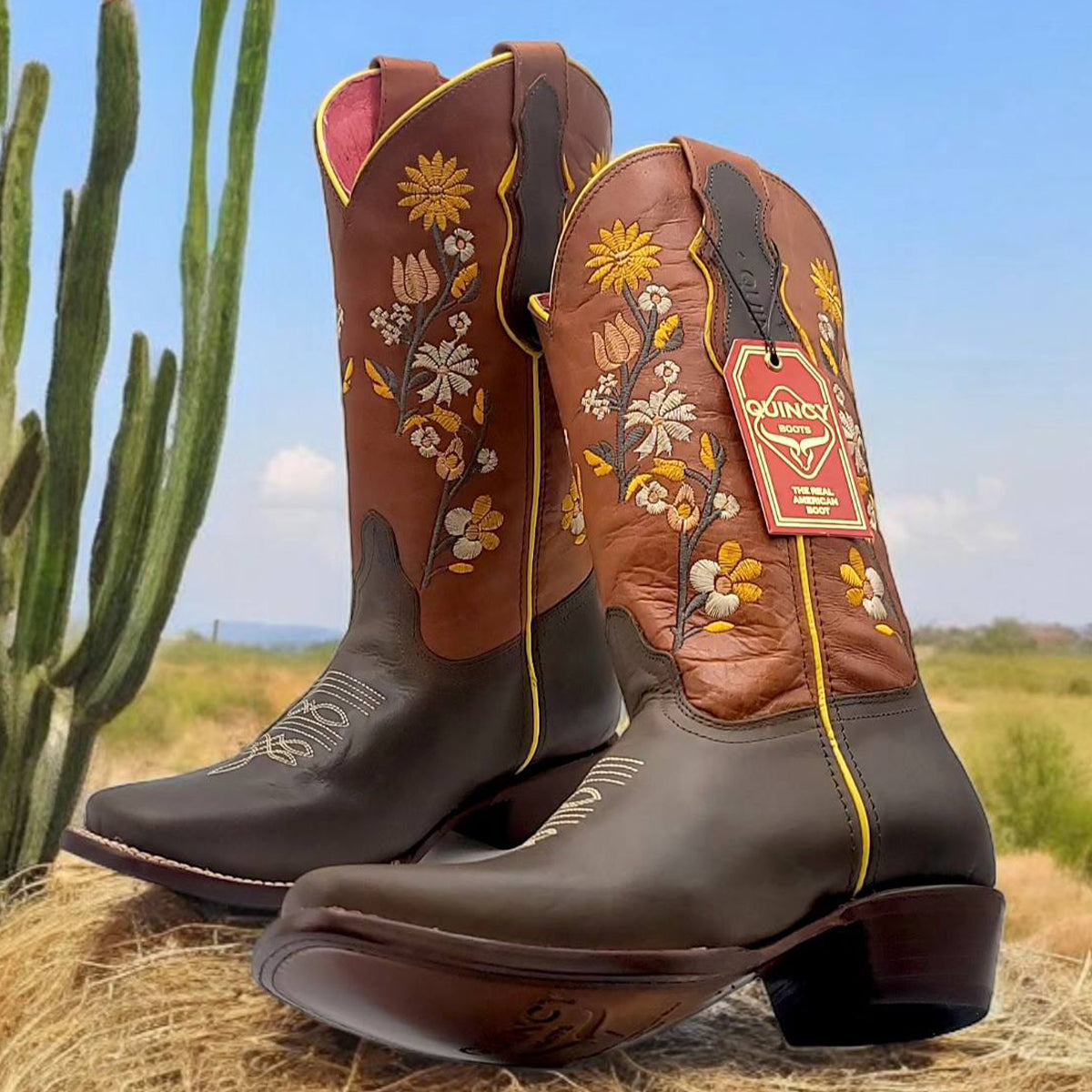 Women's square toe boots with flowers by Quincy