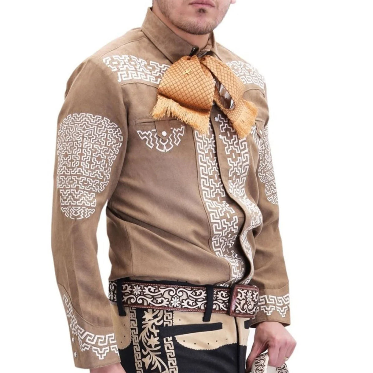 beige embroidered western shirt