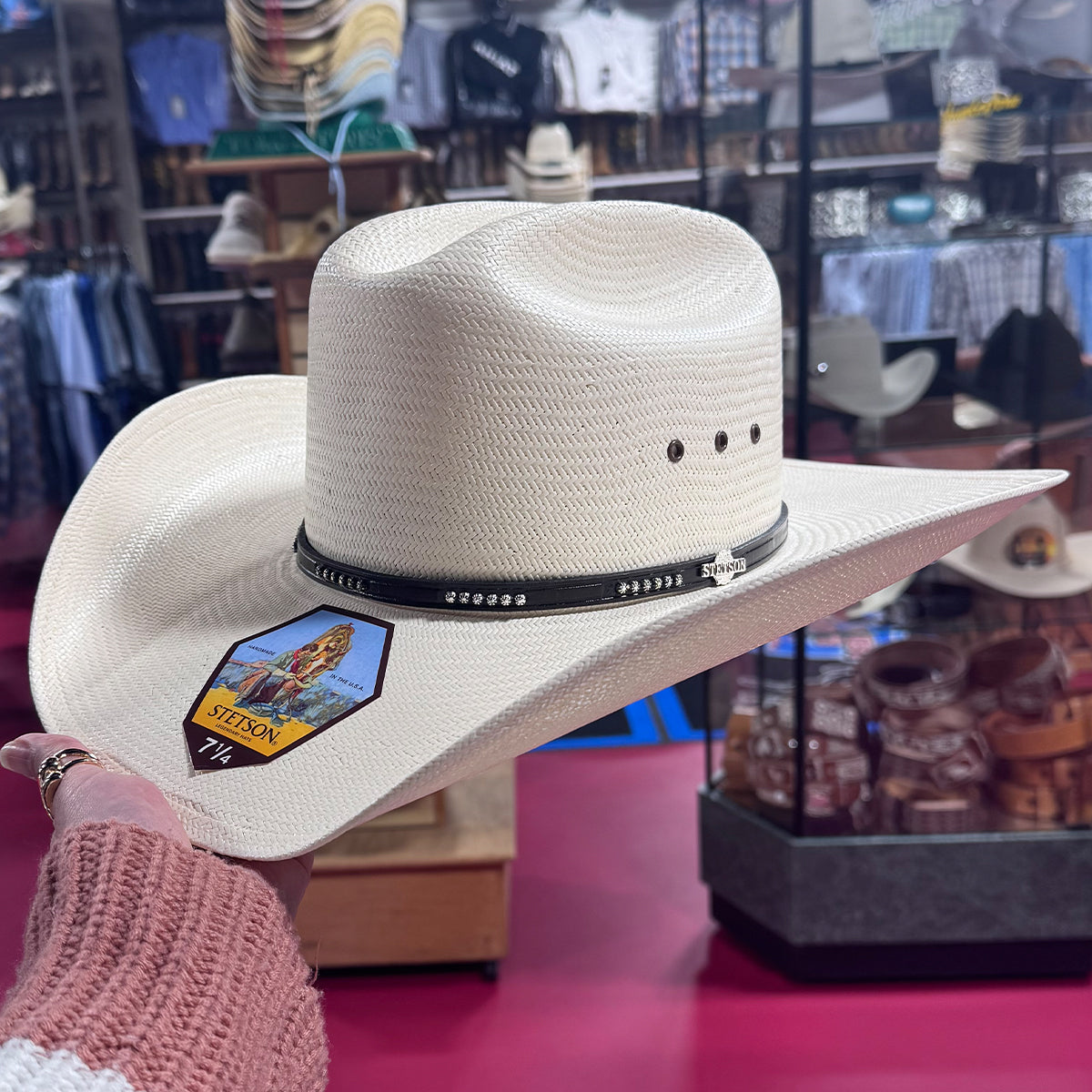 Side view of Stetson Cowboy Straw Hat Llano 10x