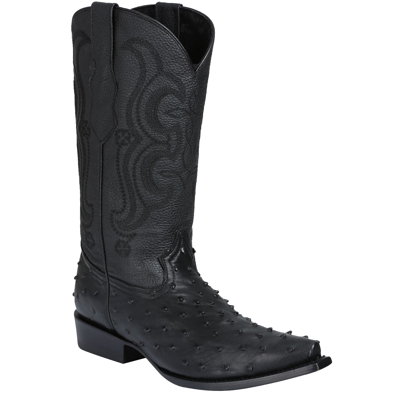 Black Ostrich Print Cowboy Boots Snip Toe