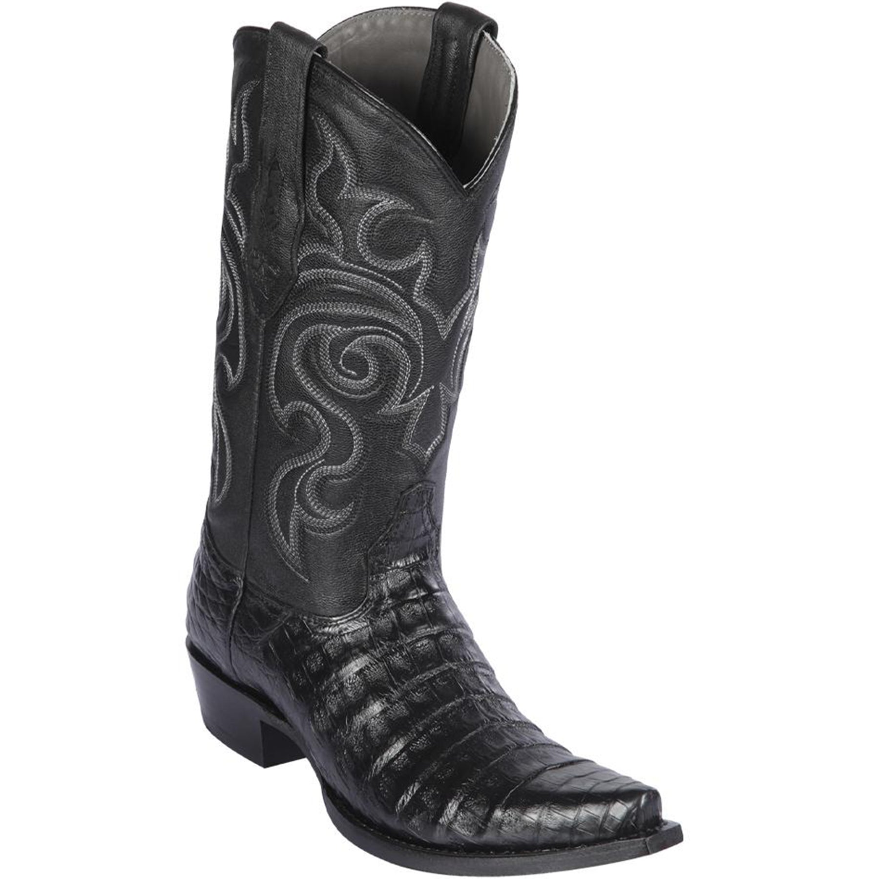 Los Altos Mens Black Caiman Boots - Snip Toe