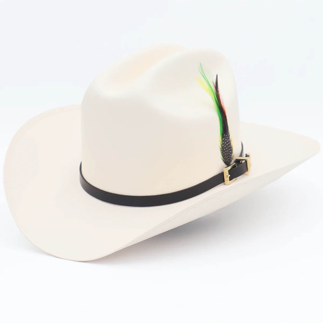 Sombrero western blanco económico de visera estrecha con cinta cowboy