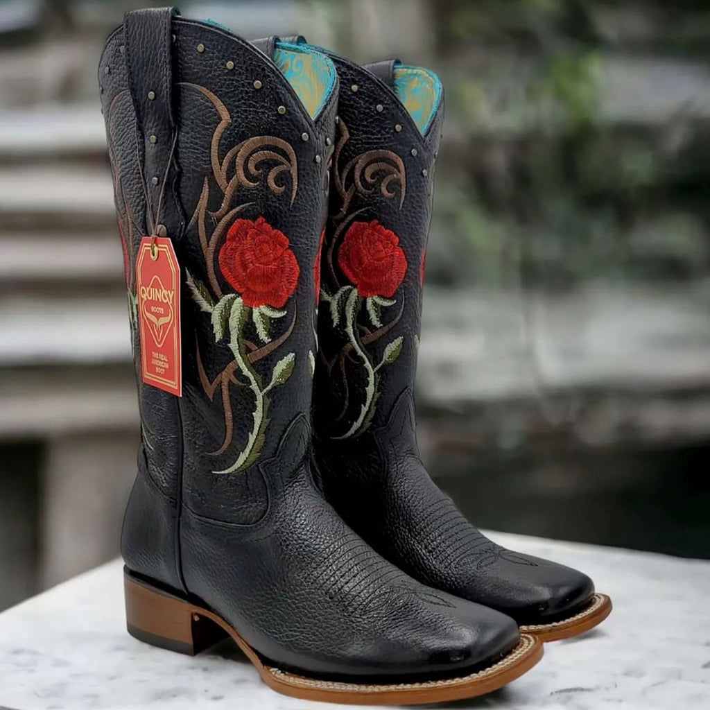 Red and Black Calfskin Cowboy Boots - Espinoza Boot Maker